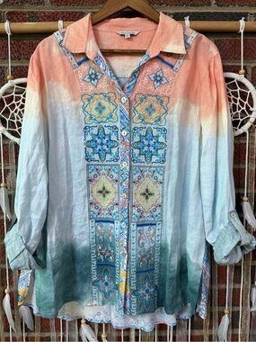 John Mark Coral Blue Teal Ombre Printed Tunic